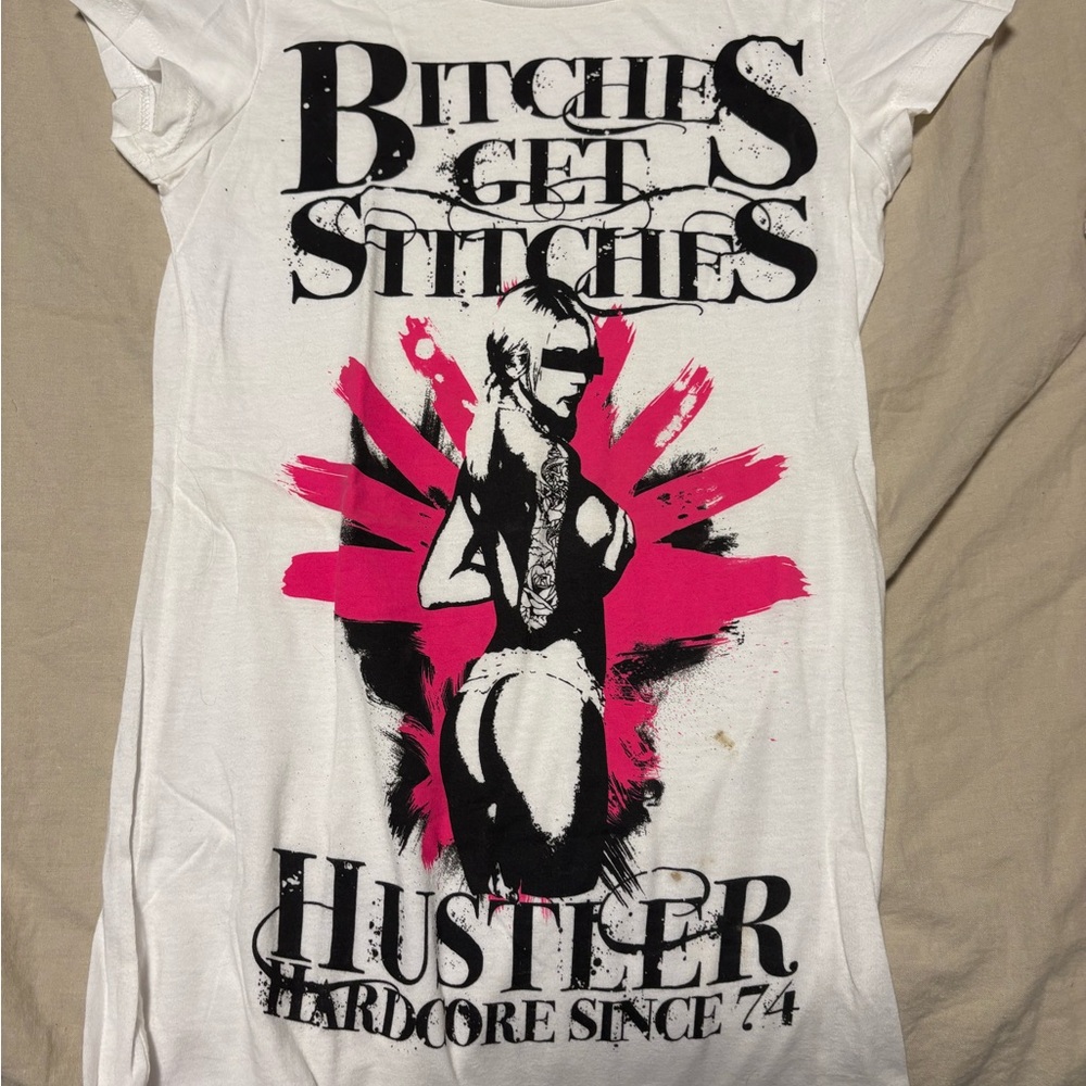 Hustler Hollywood White Tee with Black & Red Logo